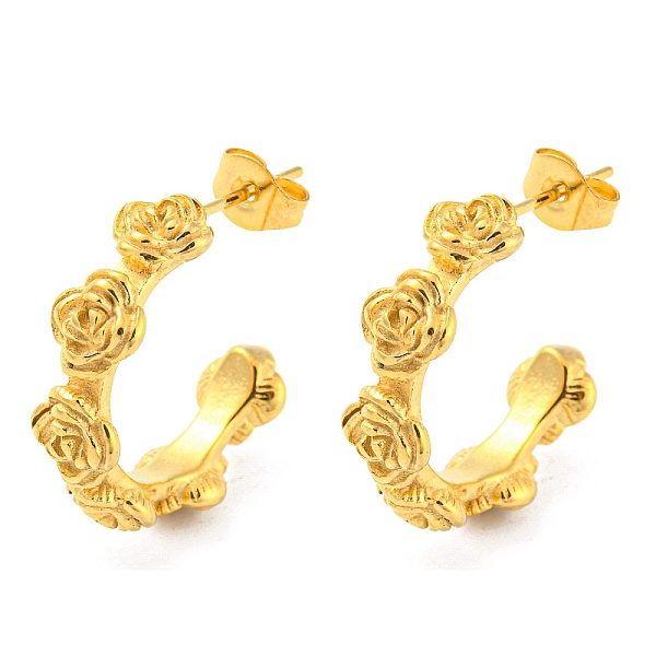 

PandaHall Ion Plating(IP) 304 Stainless Steel Flower Stud Earrings, Half Hoop Earrings, Golden, 22x6.5mm 304 Stainless Steel Flower
