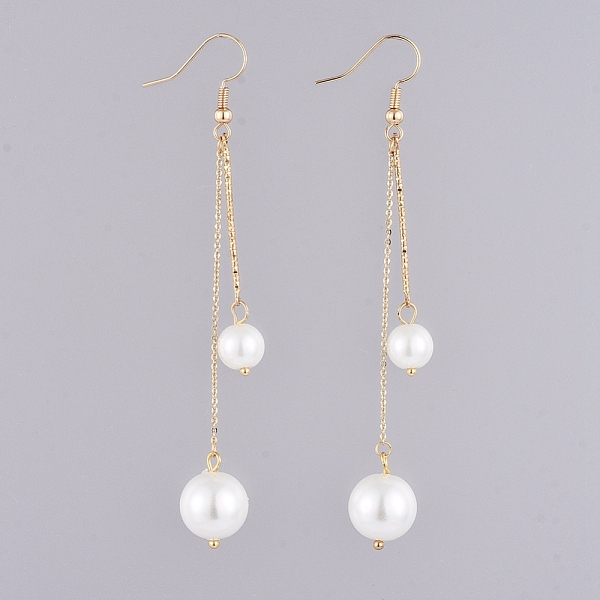 

PandaHall Dangle Earrings, with Glass Pearl Beads, Iron Bar Links, Golden Plated Brass Cable Chains and Earring Hooks, Golden, 88mm, Pin...