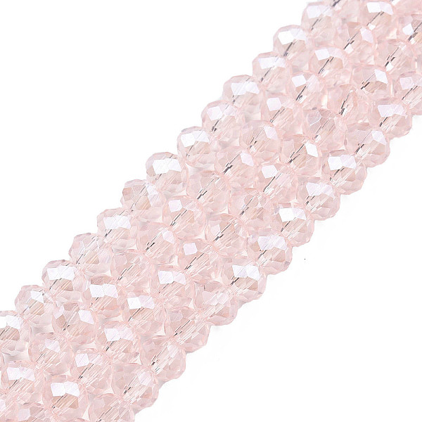 

PandaHall Electroplate Glass Beads Strands, Pearl Luster Plated, Faceted, Rondelle, Pink, 6x5mm, Hole: 1mm, about 83~85pcs/strand, 38~39cm...