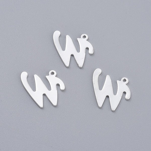

PandaHall 201 Stainless Steel Pendants, Letter, Silver Color Plated, Letter.W, 14x15x1mm, Hole: 1mm 201 Stainless Steel Letter