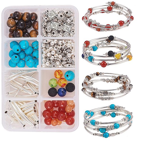 

PandaHall SUNNYCLUE DIY Bracelet Making, Natural/Synthetical Beads, Brass/Alloy Beads and Memory Wire, Mixed Color, 110x70x30mm Brass..., Multicolor