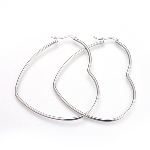 

PandaHall 201 Stainless Steel Hoop Earrings, with 304 Stainless Steel Pin, Heart, Stainless Steel Color, 55x48x2mm, 12 Gauge, Pin: 1mm 201...
