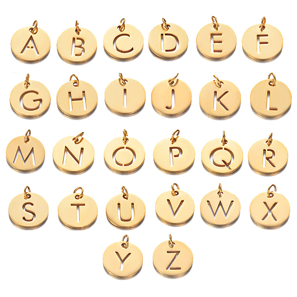

PandaHall 304 Stainless Steel Charms, Flat Round with Alphabet, Letter A~Z, 12x1mm, Hole: 2.5mm, 1pc/letter, 26letters 304 Stainless Steel...