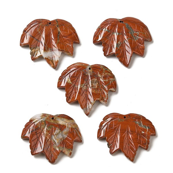 

PandaHall Natural Red Jasper Carved Pendants, Leaf Charms, 43~44x49~50x7~7.5mm, Hole: 1.4mm Red Jasper Leaf