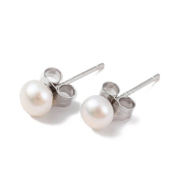 

PandaHall Natural Pearl Round Bead Stud Earrings, with Real Platinum Plated 925 Sterling Silver Findings, White, 14x4~5mm Pearl Round White