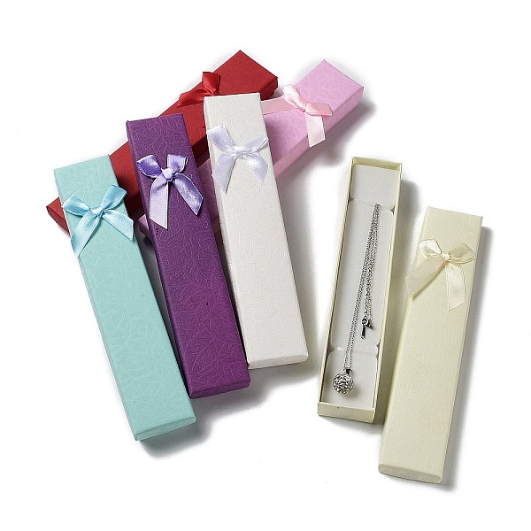 

PandaHall Cardboard Jewelry Necklace Boxes, Rectangle with Bowknot, Mixed Color, 21.2x4.3x2.3cm Paper Rectangle Multicolor