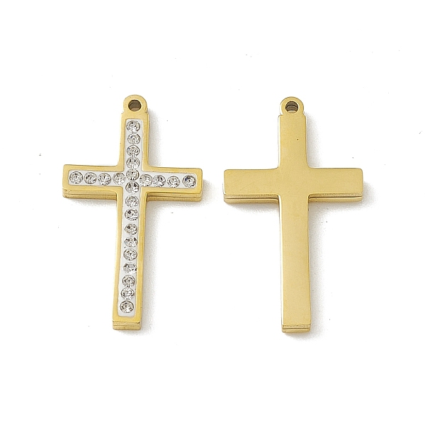 

PandaHall Vacuum Plating 201 Stainless Steel Pendants, with Rhinestone, Cross Charm, Real 18K Gold Plated, 21x11.5x2mm, Hole: 1mm Stainless..., Clear