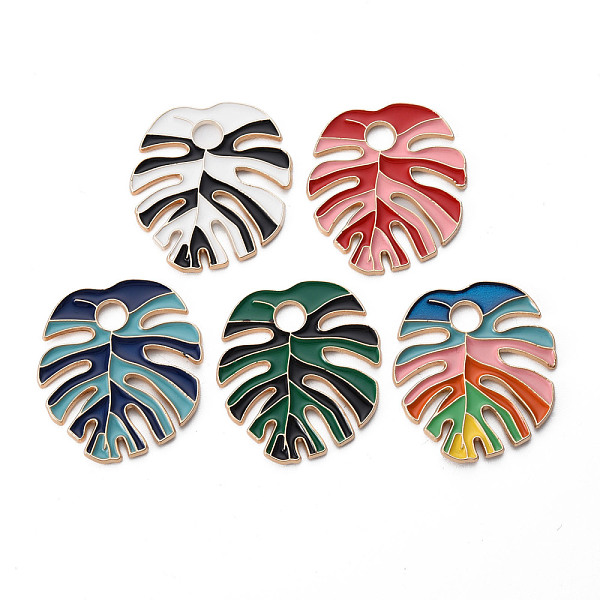 

PandaHall Rack Plating Alloy Enamel Pendants, Cadmium Free & Nickel Free & Lead Free, Monstera Leaf, Light Gold, Mixed Color, 33.5x30x1.5mm..., Multicolor