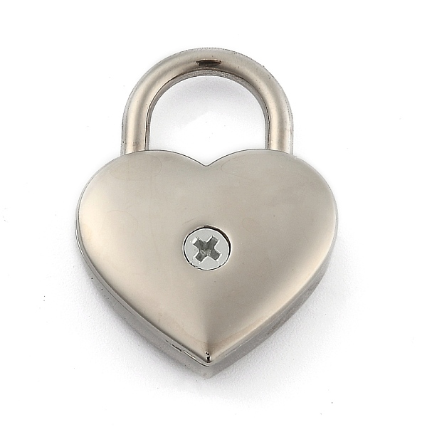 PandaHall Heart Shaped Zinc Alloy Padlock, without Key, for Jewelry Box Storage Box Diary Book, Platinum, 3.5x2.5x0.8cm, Hole: 11mm Alloy
