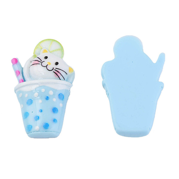 

PandaHall Opaque Resin Cabochons, Cat with Cup, Light Sky Blue, 32x19x6.5mm Resin Cat Shape