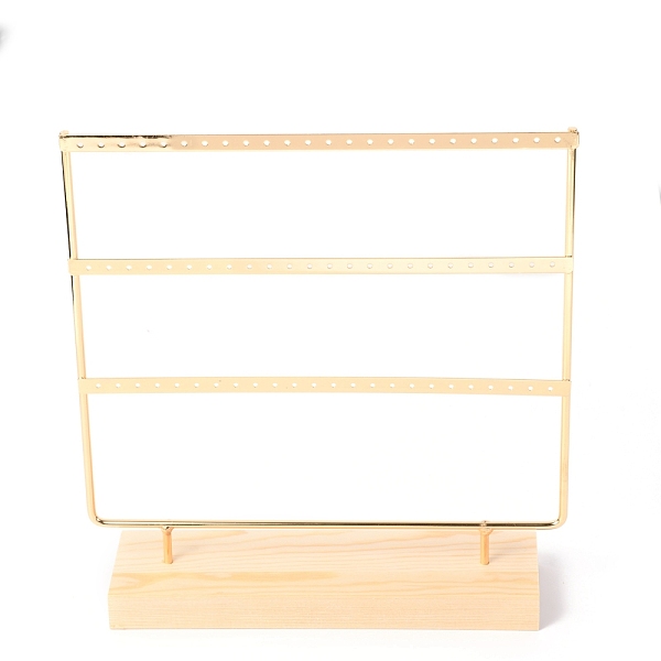 

PandaHall Three Layer Iron Earring Display, Jewelry Display Rack, with Wood Findings Foundation, BurlyWood, 27.2x6.9x28.6cm Wood Orange