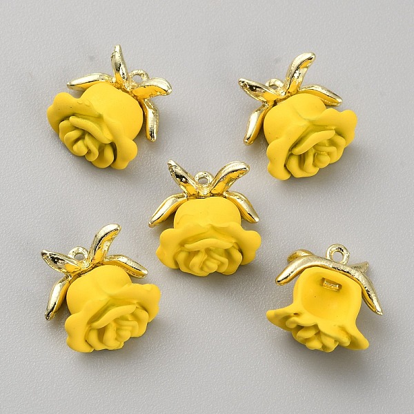 

PandaHall Spray Painted Alloy Charms, Rose, Gold, 12x12x6mm, Hole: 0.9mm Alloy Flower Gold