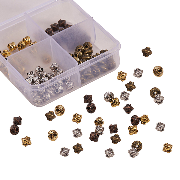 

PandaHall Tibetan Style Alloy Spacer Beads, Cadmium Free & Lead Free, Bicone, Mixed Color, 6.5x6.5mm, Hole: 1mm, 4 colors, 30pcs/color...