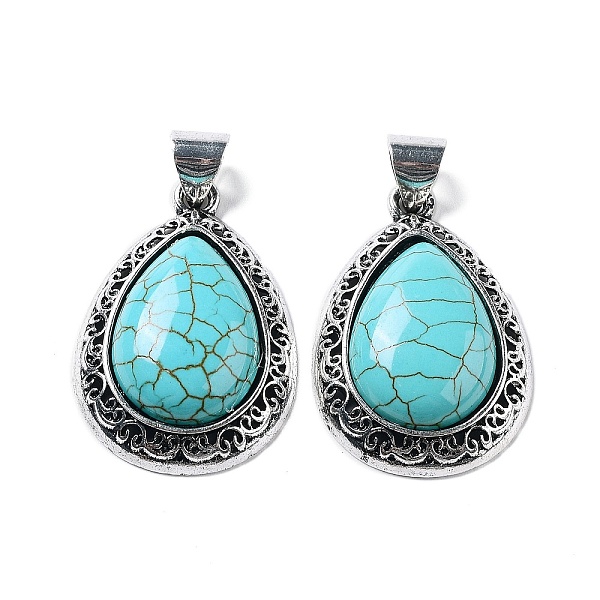 

PandaHall Synthetic Turquoise Teardrop Pendants, Antique Silver Tone Alloy Drop Charms, 39.5x27x9.5mm, Hole: 6x7mm Synthetic Turquoise...