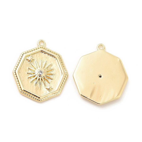 

PandaHall Brass with Micro Pave Clear Cubic Zirconia Pendants, Ocatgon with Sun Charm, Real 18K Gold Plated, 21x18x2mm, Hole: 1.2mm...