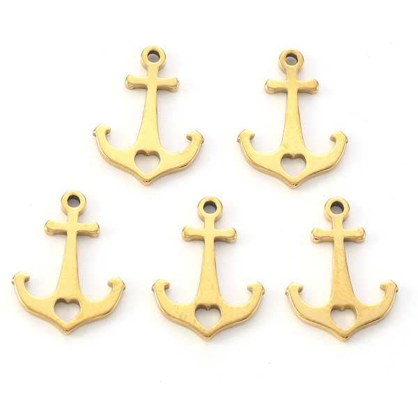 PandaHall Vacuum Plating 304 Stainless Steel Charms, Laser Cut, Anchor with Heart, Golden, 15x11x1mm, Hole: 1.2mm 304 Stainless Steel Anchor...