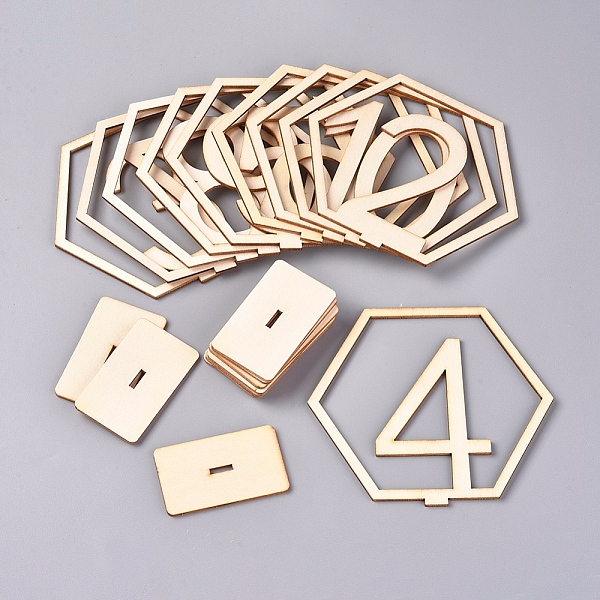 PandaHall Wood Table Numbers Cards, for Wedding, Restaurant, Birthday Party Decorations, Hexagon with Number 1~10, Blanched Almond...