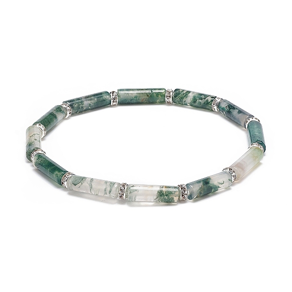 

PandaHall Natural Moss Agate Column Beaded Stretch Bracelet, Gemstone Jewelry for Women, Inner Diameter: 2-1/4 inch(5.6~5.8cm) Moss Agate