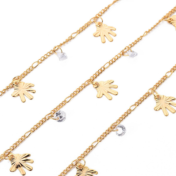 

PandaHall Handmade Brass Curb Chains, with Cubic Zirconia charms, Soldered, Spool, Palm, Real 18K Gold Plated, 3.3x1.5x0.3mm and 2x1.4x0.3mm..., Clear