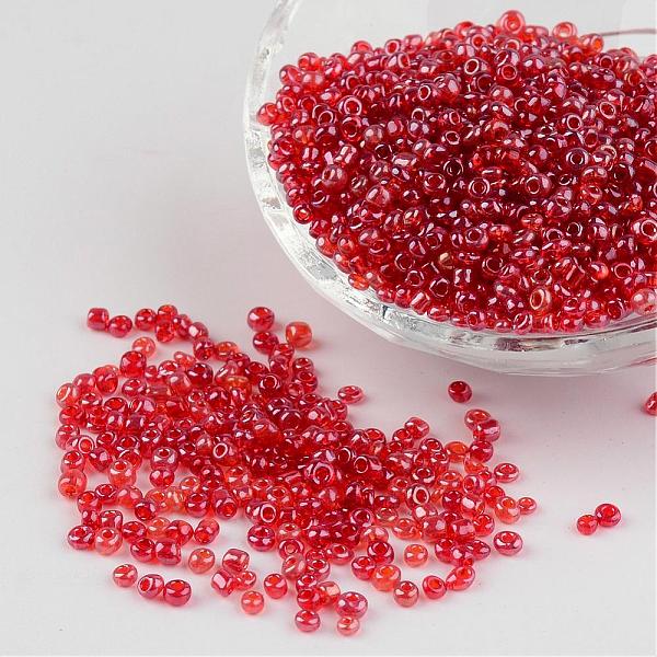

PandaHall Round Glass Seed Beads, Trans. Colours Lustered, Red, Size: about 3mm in diameter, hole: 1mm, about 1097pcs/50g Glass Red