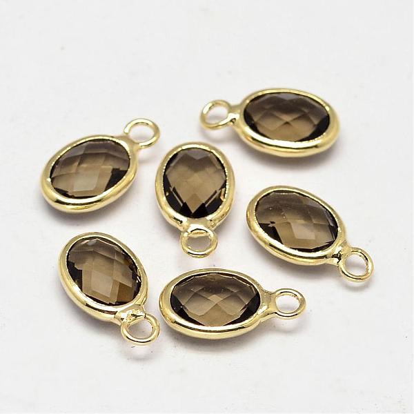 

PandaHall Oval Faceted Golden Tone Brass Glass Charms, Dark Khaki, 12x7x3.5mm, Hole: 1mm Brass+Glass Oval Yellow