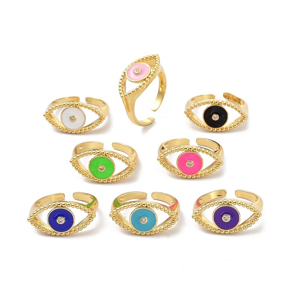 

PandaHall Evil Eye Clear Cubic Zirconia Wide Band Ring for Girl Women, Real 18K Gold Plated Brass Enamel Open Cuff Ring, Mixed Color, US..., Multicolor