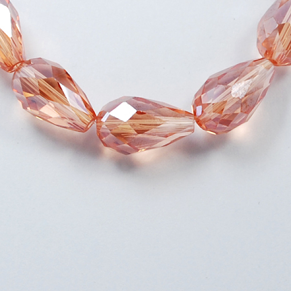 

PandaHall Electroplate Glass Beads Strands, Pearl Luster Plated, Faceted, teardrop, Light Salmon, 6x4mm, Hole: 1mm, about 72pcs/strand, 15..., Red