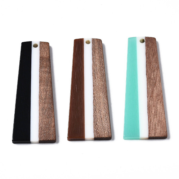 

PandaHall Resin & Walnut Wood Pendants, Trapezoid, Mixed Color, 49x19x3mm, Hole: 2mm Resin+Wood Trapezoid Multicolor