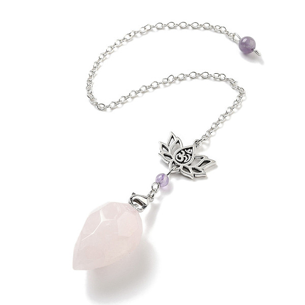 

PandaHall Natural Rose Quartz Teardrop Dowsing Pendulums, with Chakra Alloy Lotus & Rack Plating Brass Findings, 246mm, Hole: 1.5mm Rose...
