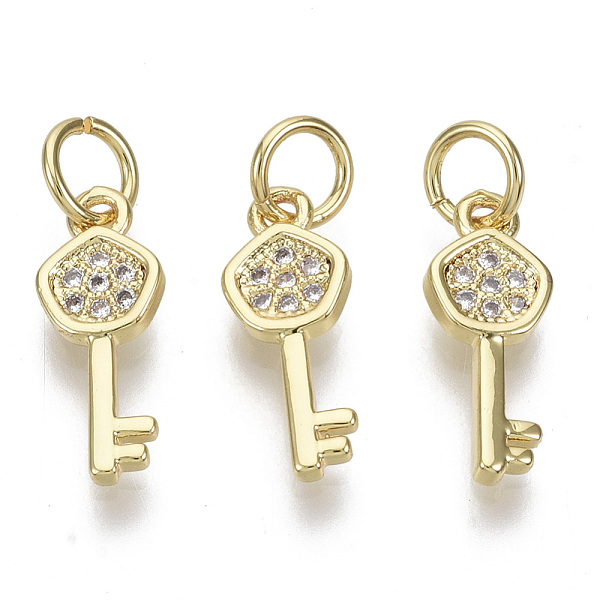 

PandaHall Brass Micro Pave Cubic Zirconia Charms, with Jump Rings, Nickel Free, Key, Clear, Real 16K Gold Plated, 14x5.5x1.5mm, Hole: 3mm...