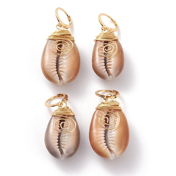 

PandaHall 304 Stainless Steel Leverback Earrings, with Wire Wrapped Natural Cowrie Shell Beads, Golden, Camel, 42.5~46mm, Pin: 0.7mm Shell..., Brown