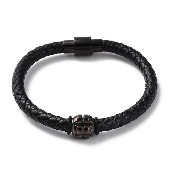 

PandaHall Leather Braided Round Cord Bracelet, with 304 Stainless Steel Magnetic Clasps & Beads for Men Women, Black, 8-1/4 inch(21cm)...