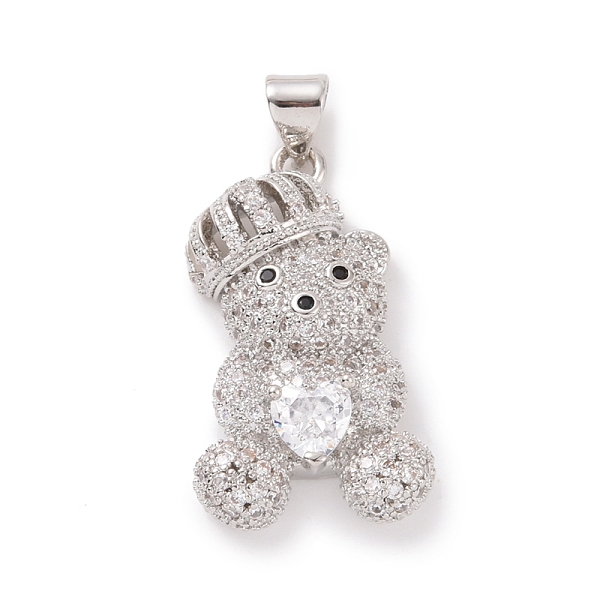 

PandaHall Brass Cubic Zirconia Pendants, Platinum, Bear with Heart Charm, Clear, 26x15x10mm, Hole: 4x4.5mm Brass+Cubic Zirconia Bear Clear