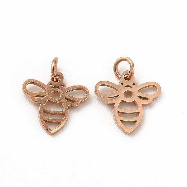 

PandaHall Ion Plating(IP) 304 Stainless Steel Pendants, with Jump Ring, Bee, Rose Gold, 8x8x0.5mm, Hole: 2mm 304 Stainless Steel Bees