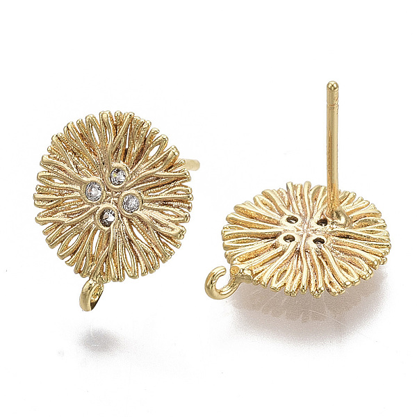 

PandaHall Brass Micro Pave Cubic Zirconia Stud Earring Findings, with Loop, Real 18K Gold Plated, Nickel Free, Flat Round, Clear, 13.5x11mm...