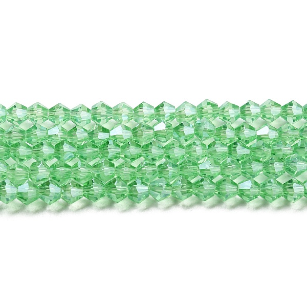 

PandaHall Transparent Electroplate Glass Beads Strands, Pearl Luster Plated, Faceted, Bicone, Light Green, 3.5x3mm, Hole: 0.8mm, about...