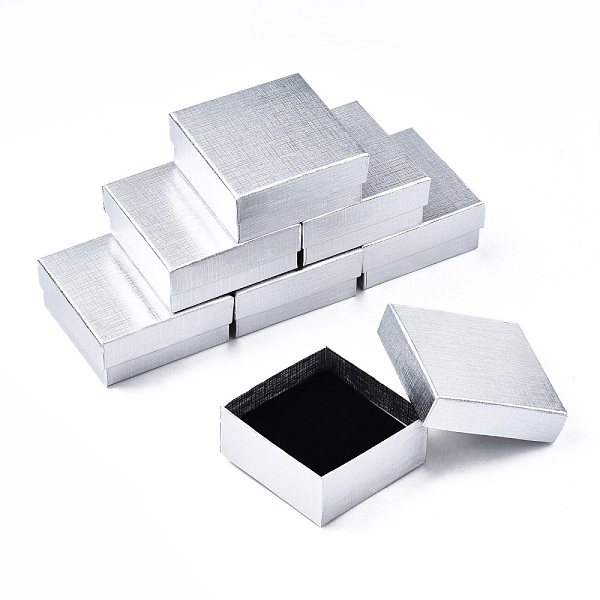 

PandaHall Cardboard Jewelry Boxes, for Ring, Earring, Necklace, with Sponge Inside, Square, Silver, 7.4x7.4x3.2cm Paper Square Silver