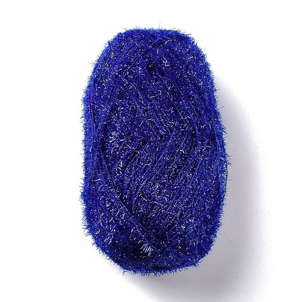 PandaHall Polyester Crochet Yarn, Sparkling Scrubby Yarn, for Dish Scrubbies, Dishcloth, Decorating Crafts Knitting, Blue, 10~13x0.5mm...