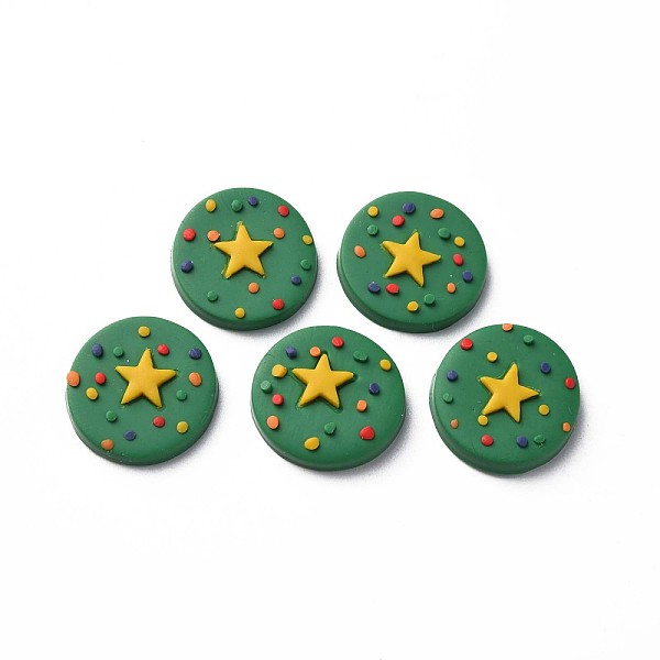 

PandaHall Handmade Polymer Clay Cabochons, Christmas, Flat Round with Star, Green, 16x3~4mm Polymer Clay Flat Round Green