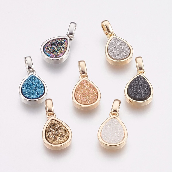 

PandaHall Natural Druzy Agate Pendants, with Brass Finding, teardrop, Mixed Color, 14.5x10x3~4mm, Hole: 2x2.5mm Natural Agate Teardrop..., Multicolor