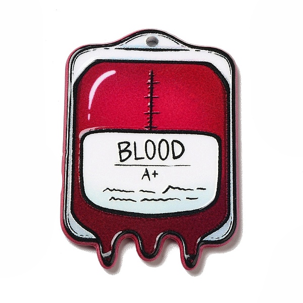 

PandaHall Double-sided Printed Acrylic Pendants, Halloween Theme, Blood Bag, Rectangle, 45x30.5x2mm, Hole: 1.6mm Acrylic Rectangle Red