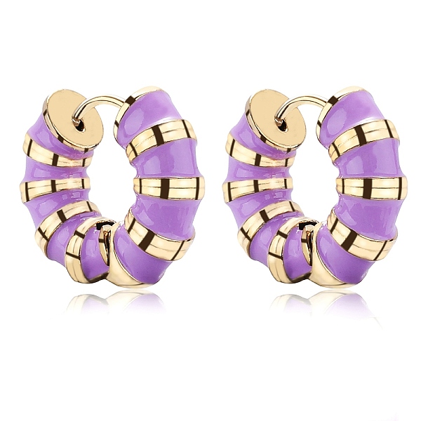 PandaHall Enamel Striped Thick Hoop Earrings, Golden 316 Stainless Steel Jewelry for Women, Violet, 18x20.5x6mm, Pin: 0.9mm 316 Surgical...