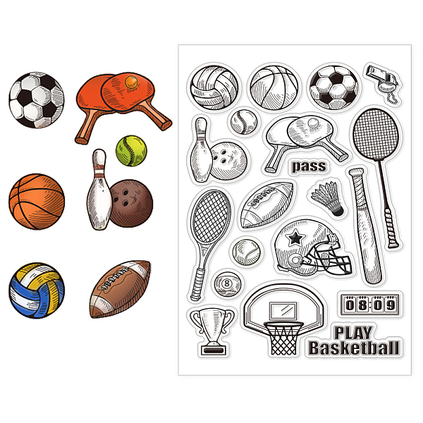 

PandaHall CHGCRAFT Sports Clear Stamps Football Basketball Clear Stamps Silicone Clear Stamp Seals Football Silicone Stamps for DIY...