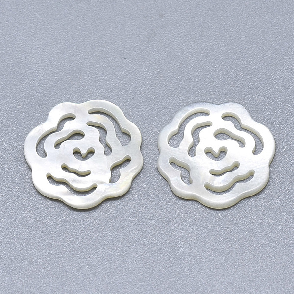

PandaHall White Shell Filigree Joiners Links, Carved Flower, Seashell Color, 15x15x1.5mm Shell Flower