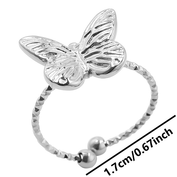 

PandaHall Stainless Steel Butterfly Cuff Ring for Unisex, Minimalist Adjustable Opening Ring, Stainless Steel Color Other Butterfly