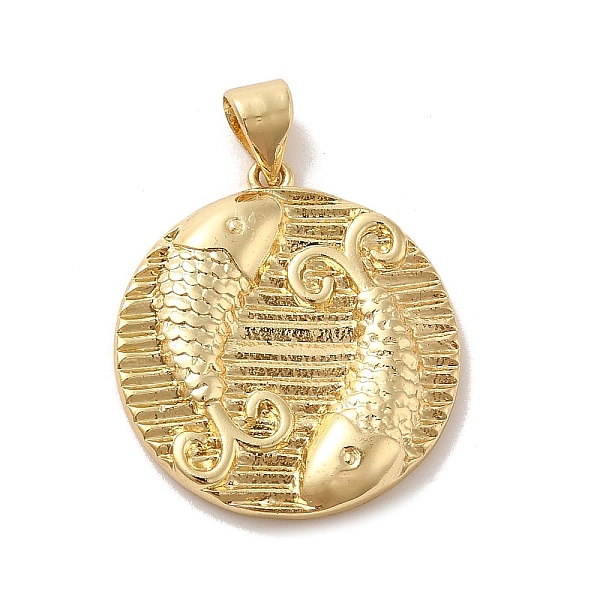 

PandaHall Real 18K Gold Plated Zodiac Theme Brass Pendants, Pisces, 22.5~23x20.5~21x2~3mm, Hole: 6x4mm Brass Pisces