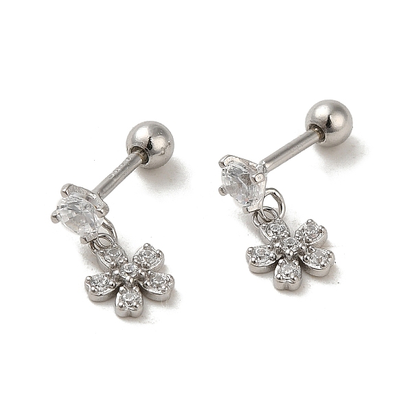 

PandaHall 925 Sterling Silver Micro Pave Cubic Zirconia Stud Earrings for Women, Flower, Platinum, 11x5.5mm Cubic Zirconia Flower