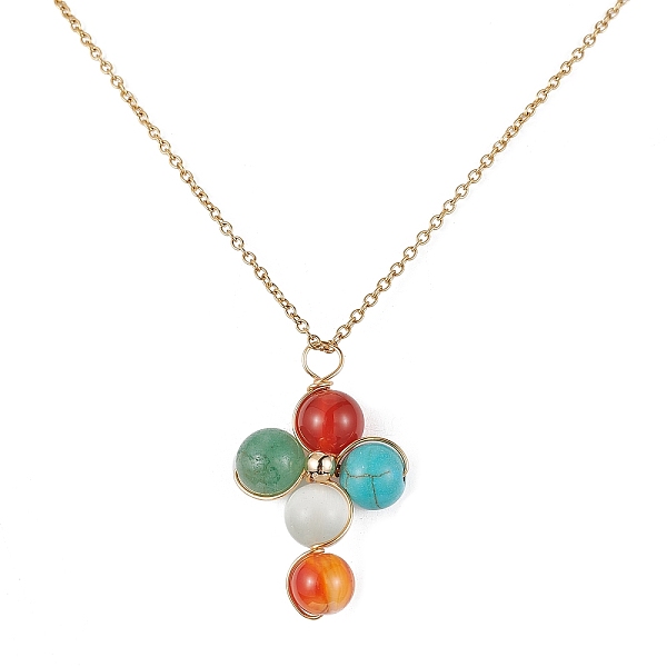 

PandaHall Natural & Synthetic Mixed Gemstone Cross Pendant Necklace with Copper Chains, Golden, 17.52 inch(44.5cm) Gemstone Cross