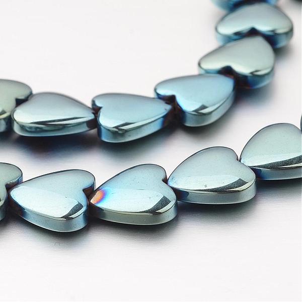 PandaHall Electroplate Non-magnetic Synthetic Hematite Bead Strands, Heart, Green Plated, 10x10x3mm, Hole: 1mm, about 44pcs/strand, 15.7...