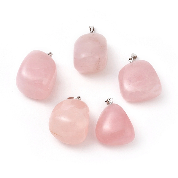 

PandaHall Natural Rose Quartz Pendants, with Platinum Tone Brass Findings, Nuggets, 23~30x13~22x12~20mm, Hole: 5x3mm Rose Quartz Nuggets